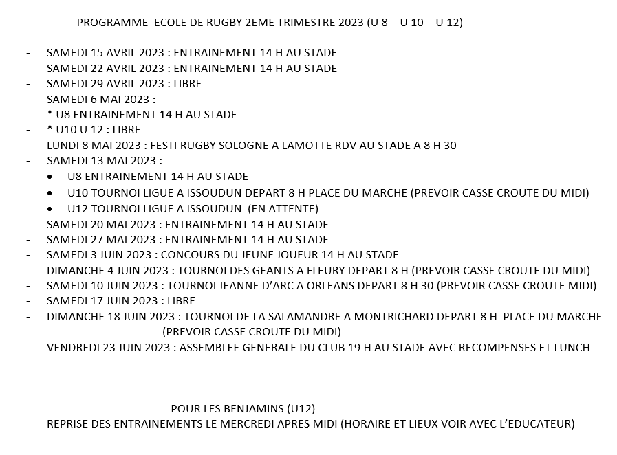 PROGRAMMES ER 2ème trimestre