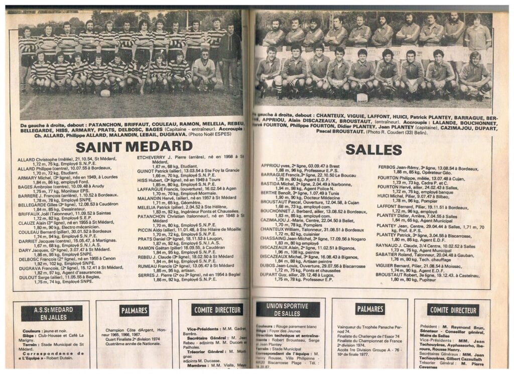 Histoire l’évolution du gabarit moyen des rugbymen en 5 périodes de